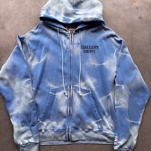 Gallery Dept Washed Light Blue Zip Up Hoodie